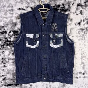 Red Ape Jacket Mens Large Denim Vest Trucker Embroidered y2k Punk Grunge